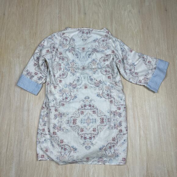 BCBGMAXAZRIA Contrast Trim Floral Print Tunic Boxy Lightweight Boho Dress Small - Picture 6 of 13